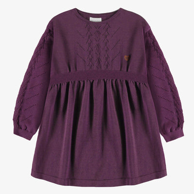 Robe tunique de maille mauve à manches longues, enfant  || Purple knitted tunic dress with long sleeves, child