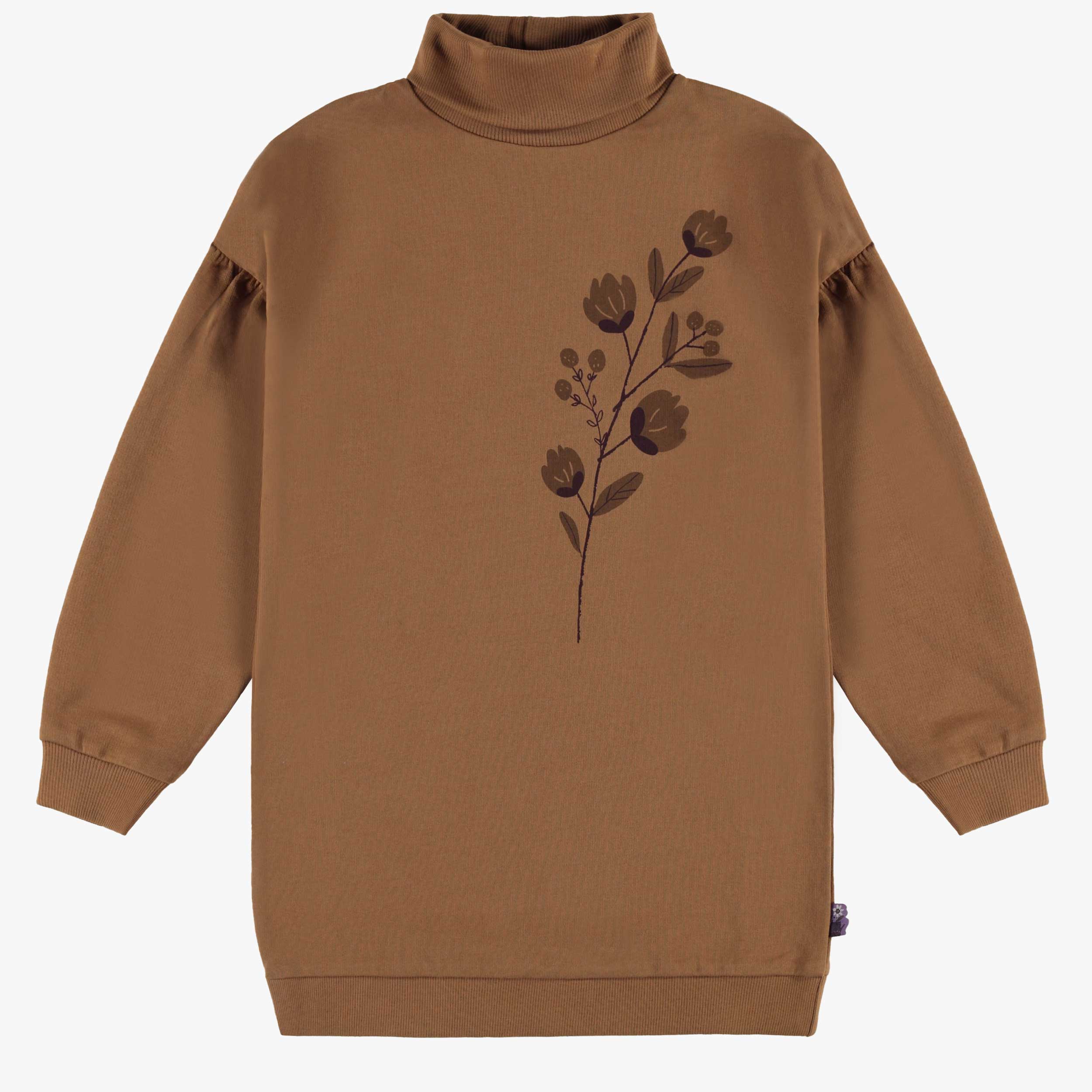 Robe brune col montant en coton français, enfant