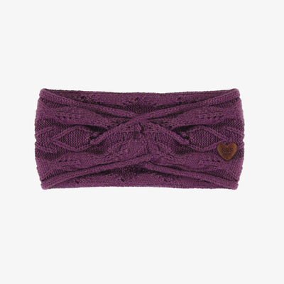 Bandeau torsadé mauve de maille, enfant  || Purple knitted headband with twist, child