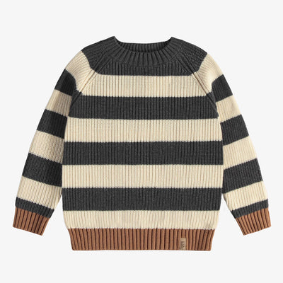 Chandail de maille à rayures crème et charcoal, enfant || Cream and charcoal striped knit sweater, child