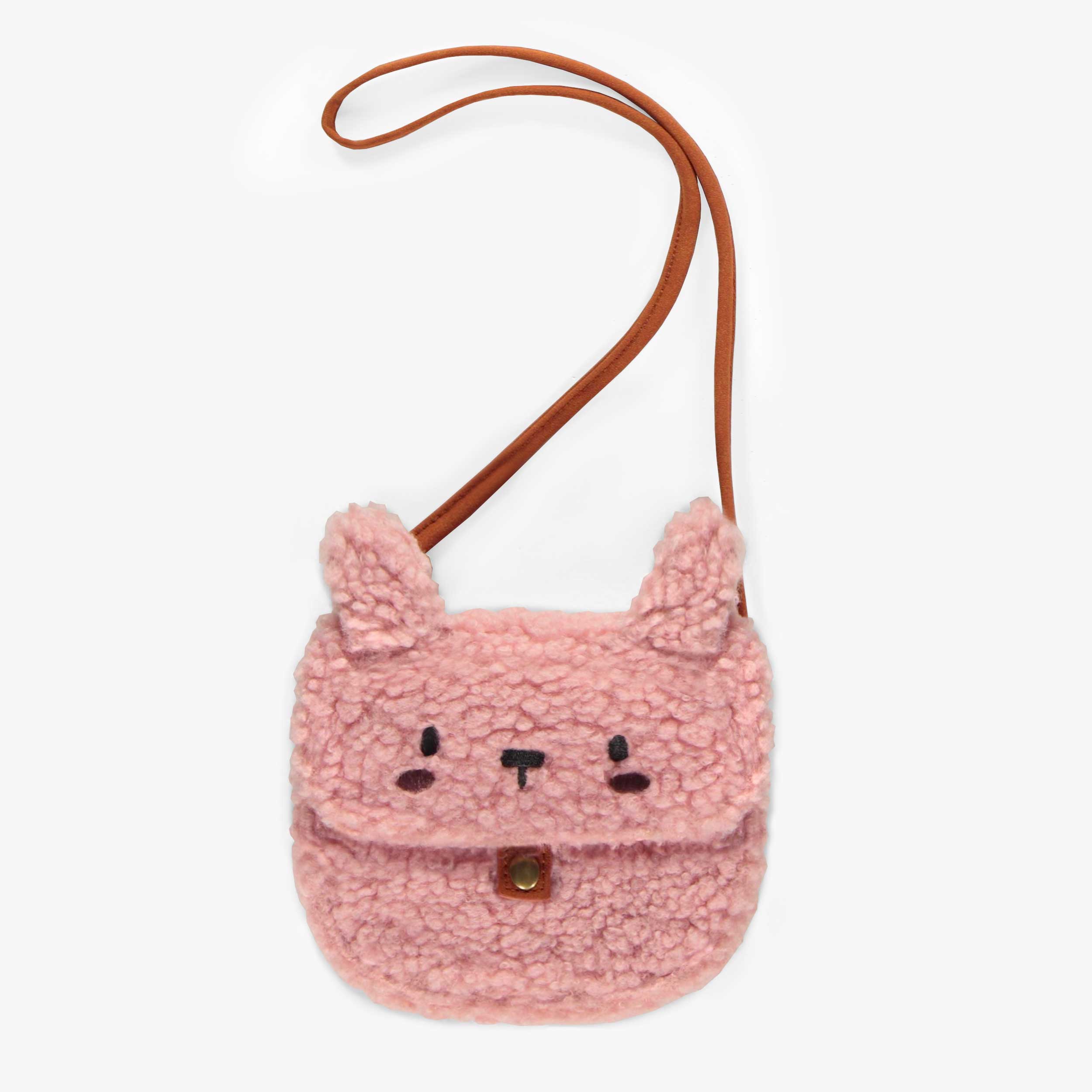 Pink cute bear wallet bag in sherpa, child