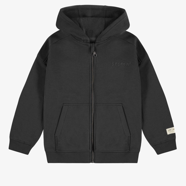 Chandail à capuchon et fermeture éclair charcoal en coton ouaté, enfant || Charcoal hoodie with a zipper in fleece, child