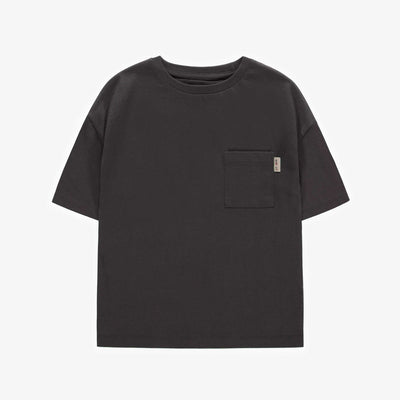 T-shirt charcoal à manches courtes avec col rond en jersey, enfant || Charcoal short sleeves t-shirt with round neck, child