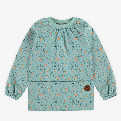 Couvre-tout turquoise à motifs, enfant || Turquoise patterned smock, child