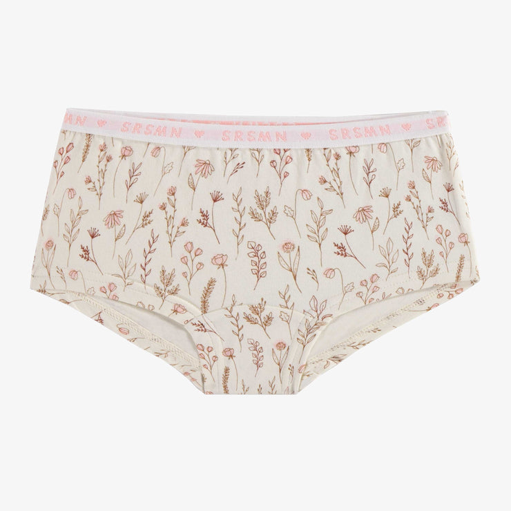 Culotte garçonne crème  fleuri en jersey, enfant || Cream floral boycut panties, child