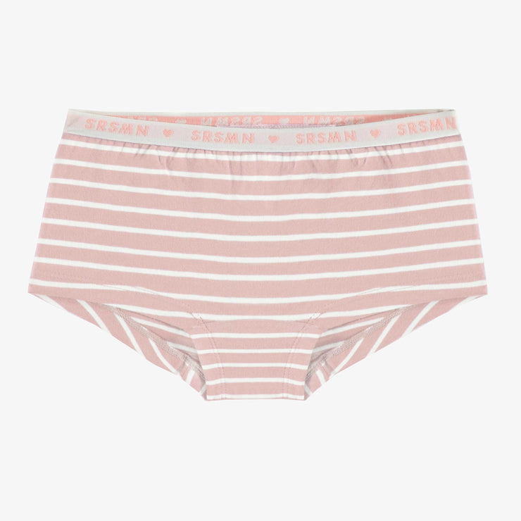 Culotte garçonne rose à rayure crème en jersey, enfant || Pink  boycut panties with cream stripes, child