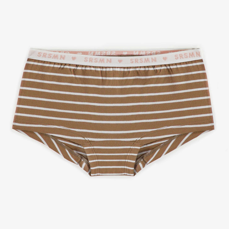 Culotte garçonne brune à rayure crème en jersey, enfant || Brown boycut panties with cream stripes, child