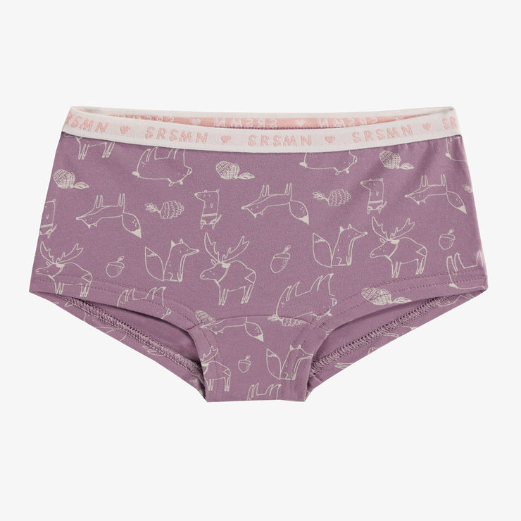 Culotte garçonne mauve avec un motif d'animaux en jersey, enfant || Purple boycut panties with animals print, child