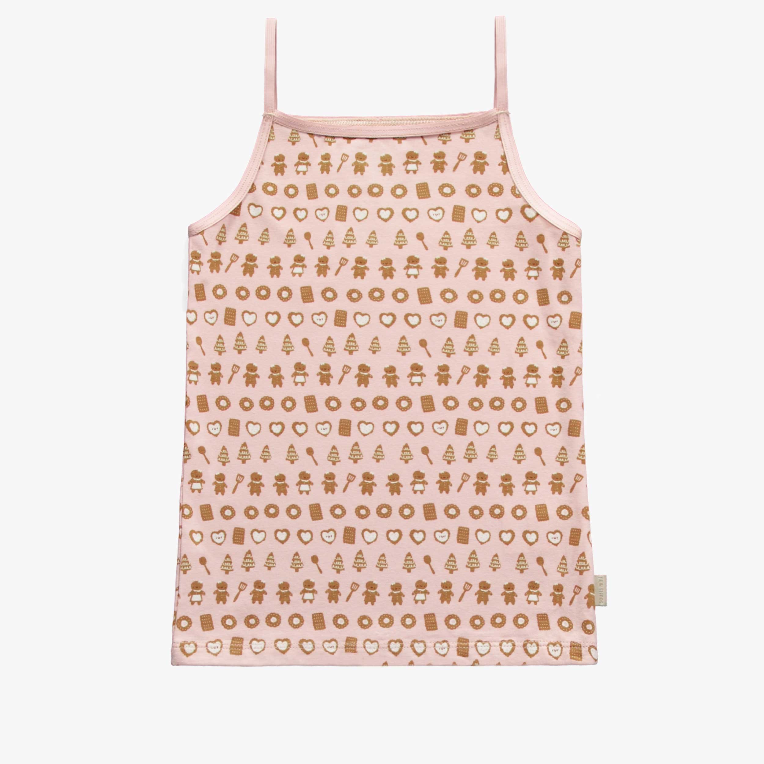Pink camisole with an all over print of cookies in stretch jersey