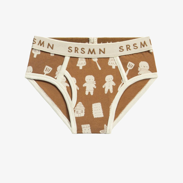 Caleçon brun à motif de biscuits en jersey, enfant || Brown brief with an all over print of cookies in jersey, child