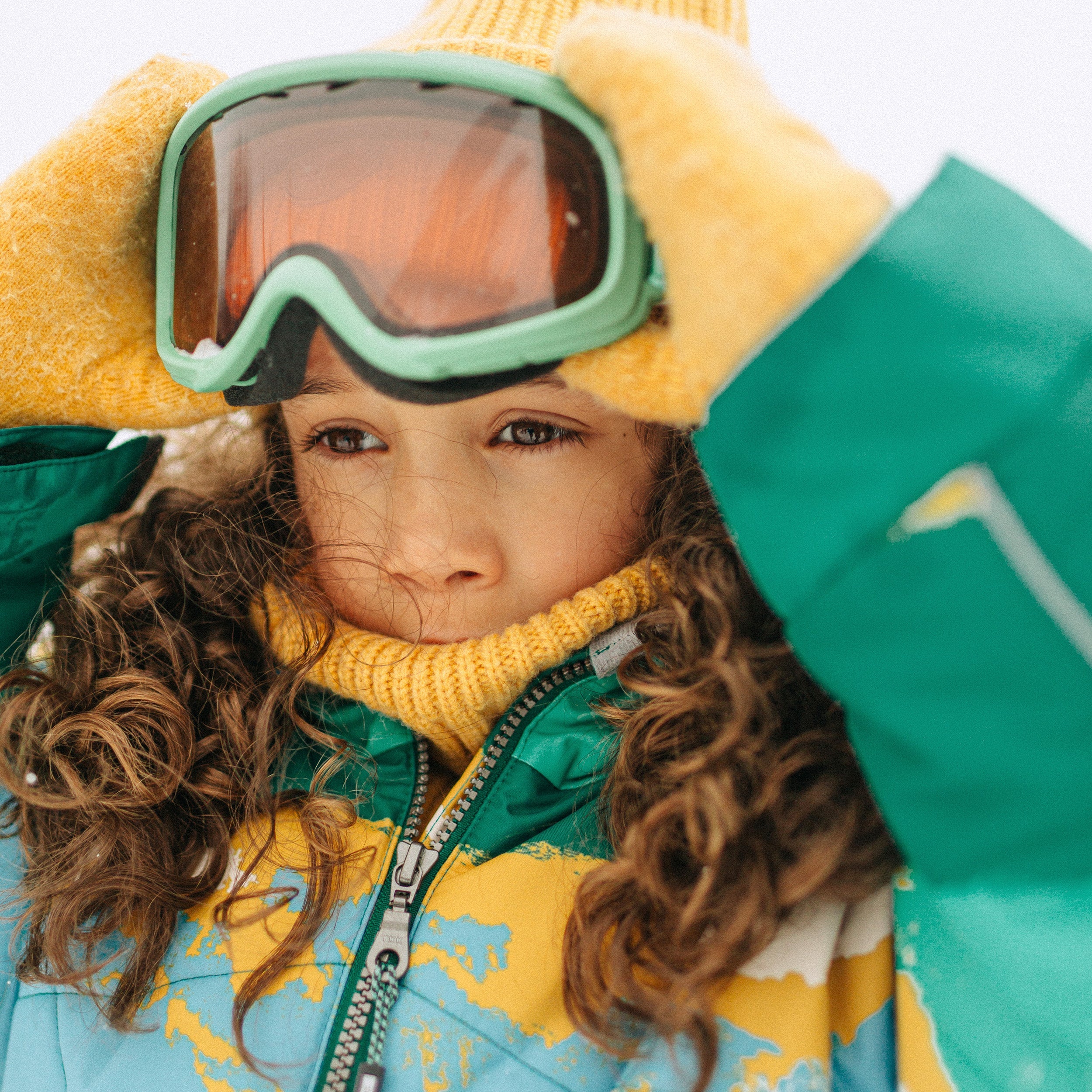 Honey yellow knitted mittens, child
