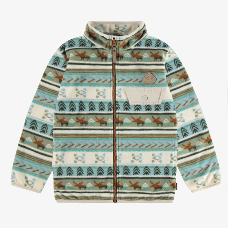Veste de polar bleue à motifs et col montant, enfant || Blue polar jacket with pattern and high collar, child