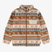 Veste de polar brun orangé à motifs et col montant, enfant || Orange brown polar jacket with patterns and high collar, child