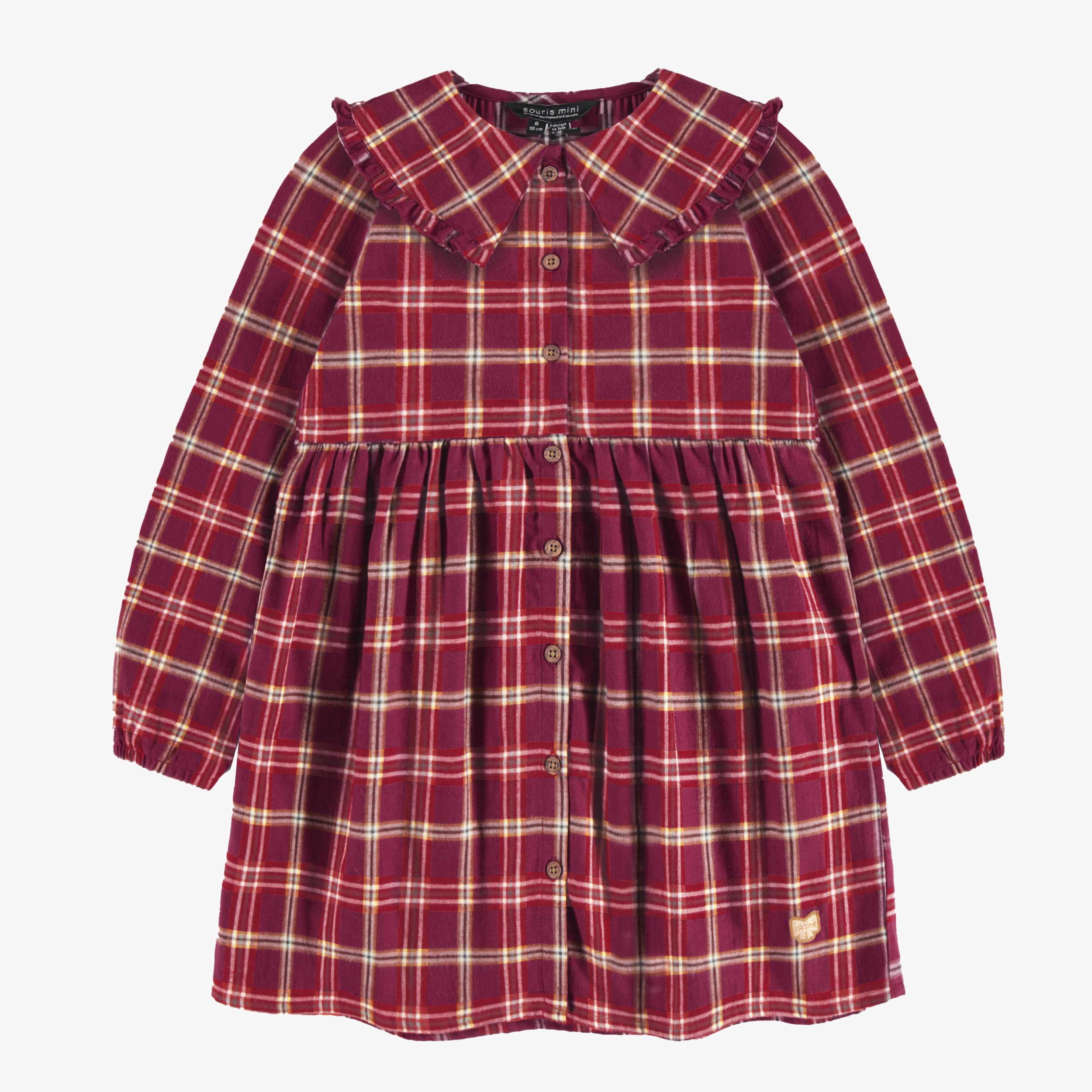 Red and white plaid pattern dress in brushed flannel, child