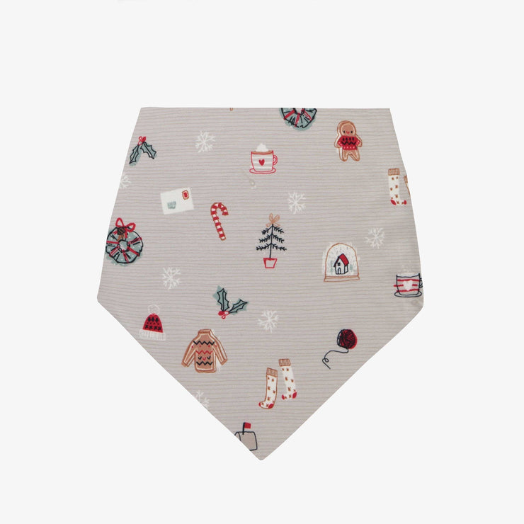 Foulard gris avec motif des Fêtes pour animaux de compagnie en polyester brossé || Gray pet scarf with holiday pattern in brushed polyester