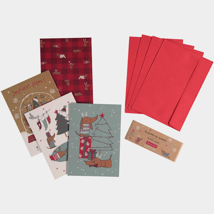 Paquet de 4 cartes de souhait du temps des fêtes avec enveloppes || Pack of 4 holiday wish cards with envelopes