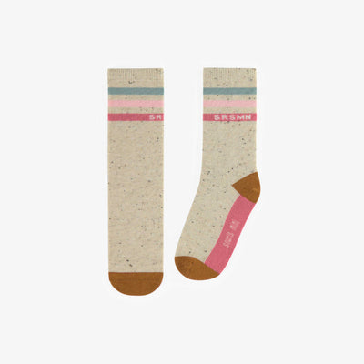 Chaussettes crèmes avec des lignes roses et bleues, enfant || Cream socks with pink and blue stripes, child