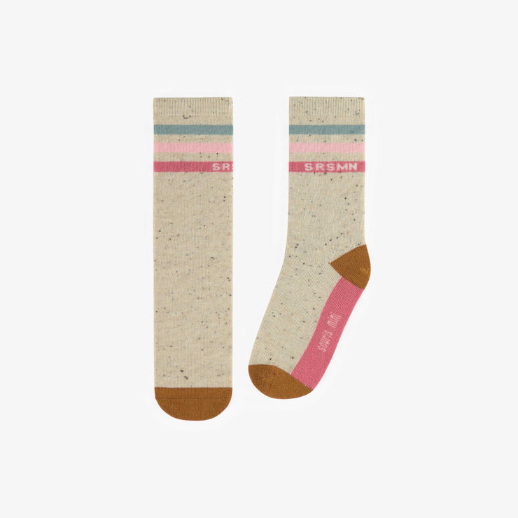 Chaussettes crèmes avec des lignes roses et bleues, enfant || Cream socks with pink and blue stripes, child