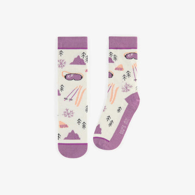 Chaussettes mauves avec un motif de skis, enfant || Purple socks with a pattern of skis, child