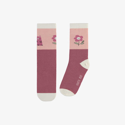 Chaussettes roses avec bloc de couleur et un chaton, enfant || Pink socks with color block and kitten, child