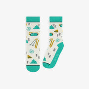 Chaussettes turquoises avec un motif de skis, enfant || Turquoise socks with a pattern of skis, child
