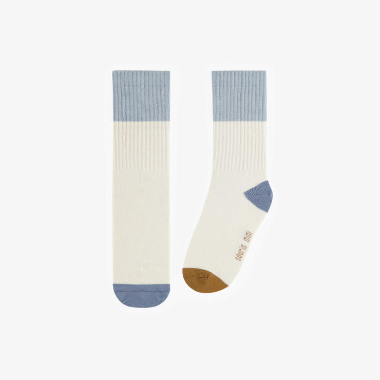 Chaussettes crèmes avec bloc de couleur bleu, enfant || Cream socks with blue color block, child