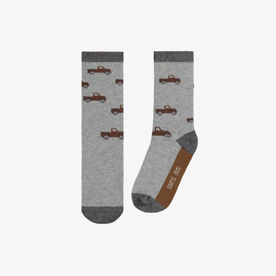 Chaussettes grises à motif de camions vintage, enfant || Grey socks with vintage trucks pattern, child