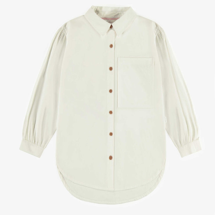 Chemise blanche à manches longues en popeline douce, enfant || Cream shirt with long sleeves in soft popeline, child