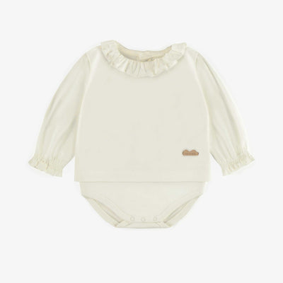 Chemise cache-couche crème en popeline, naissance || Cream shirt with a bodysuit in poplin, newborn