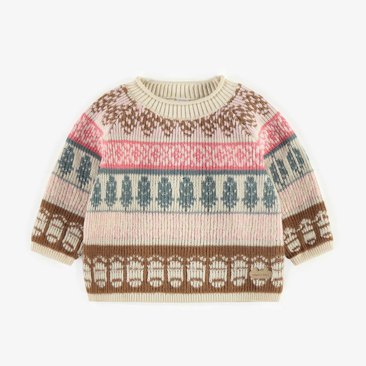 Chandail de maille rose et brun imitation cachemire, naissance || Pink and brown knitted sweater with a cashmere imitation, newborn