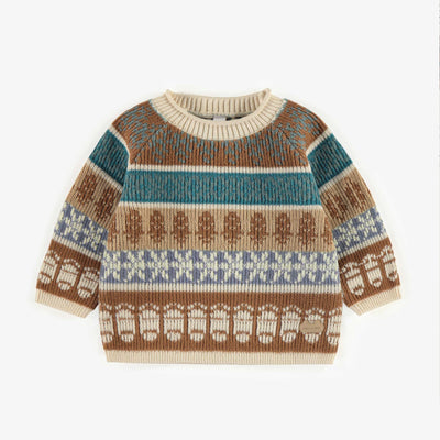 Chandail de maille bleu et brun imitation cachemire, naissance || Blue and brown knitted sweater with a cashmere imitation, newborn