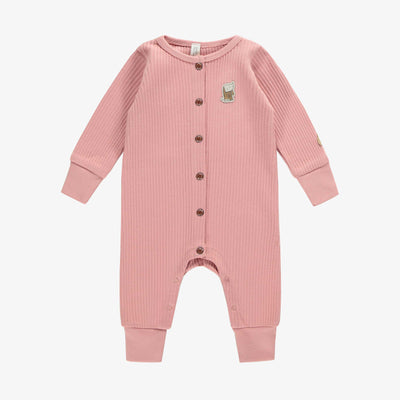 Pyjama rose en maille côtelé biologique, naissance || Pink pajama in organic ribbed knit, newborn