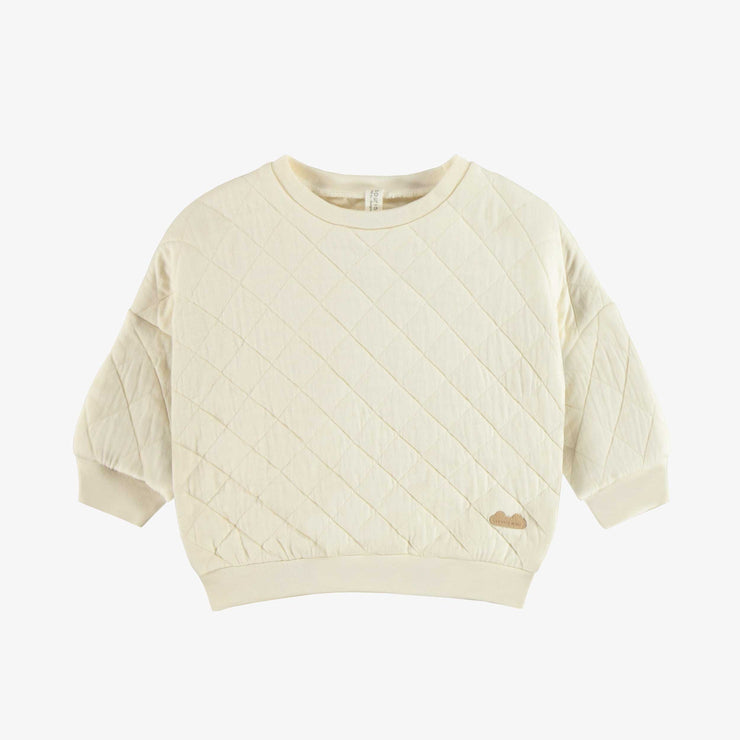 Chandail ample à manches longues crème en jersey matelassé, naissance || Cream loose fit crewneck with long-sleeves in quilted jersey, newborn