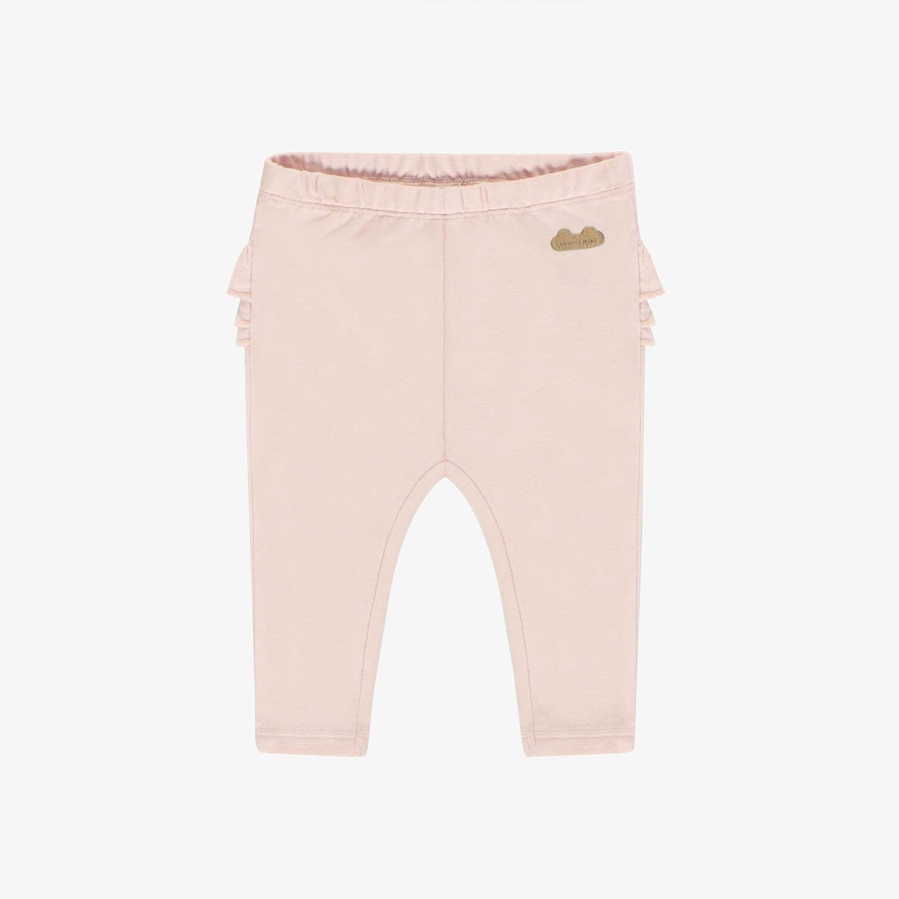 Pink ruffled long leggings in cotton jersey, newborn - Souris Mini