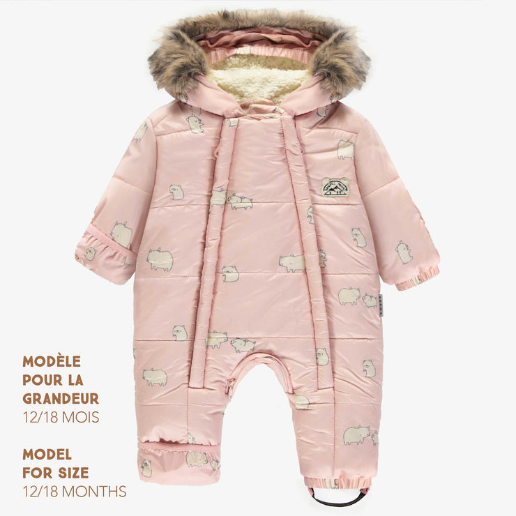Habit de neige une-pièce rose pâle à motifs, naissance || One-piece light pink snowsuit with print, newborn