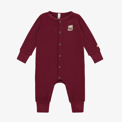 Pyjama rouge une-pièce en tricot côtelé, naissance || Red one piece pajama in ribbed knit, newborn