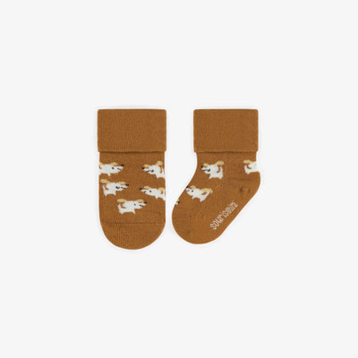 Chaussettes extensibles brunes avec des chiens, naissance || Brown stretch socks with dogs, newborn
