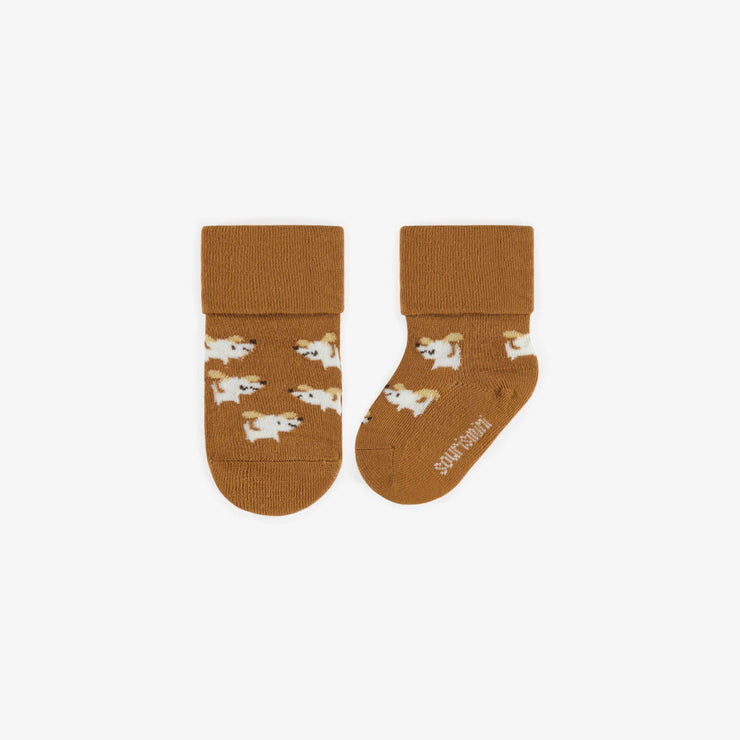 Chaussettes extensibles brunes avec des chiens, naissance || Brown stretch socks with dogs, newborn