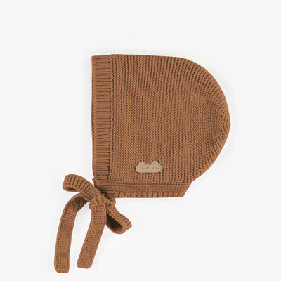 Chapeau de maille brun uni imitation cachemire, naissance || Brown knitted hat cashmere imitation, newborn