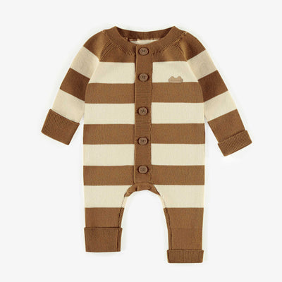 Une-pièce rayé brun et blanc en maille imitation cachemire, naissance || Brown and white striped one-piece in knit imitation cashmere, newborn