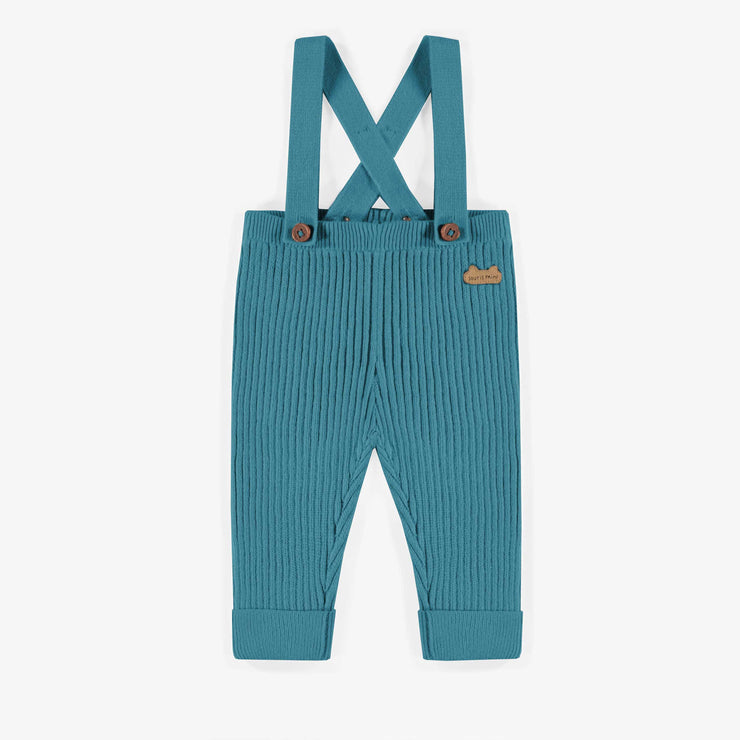 Pantalon de maille turquoise à bretelles en imitation cachemire, naissance || Turquoise knitted pants with straps in cashmere imitation, newborn