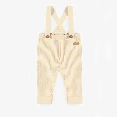 Pantalon de maille crème à bretelles en imitation cachemire, naissance || Cream knitted pants with straps in cashmere imitation, newborn