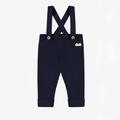 Pantalon de maille marine à bretelles en imitation cachemire, naissance || Navy knitted pants with straps in cashmere imitation, newborn