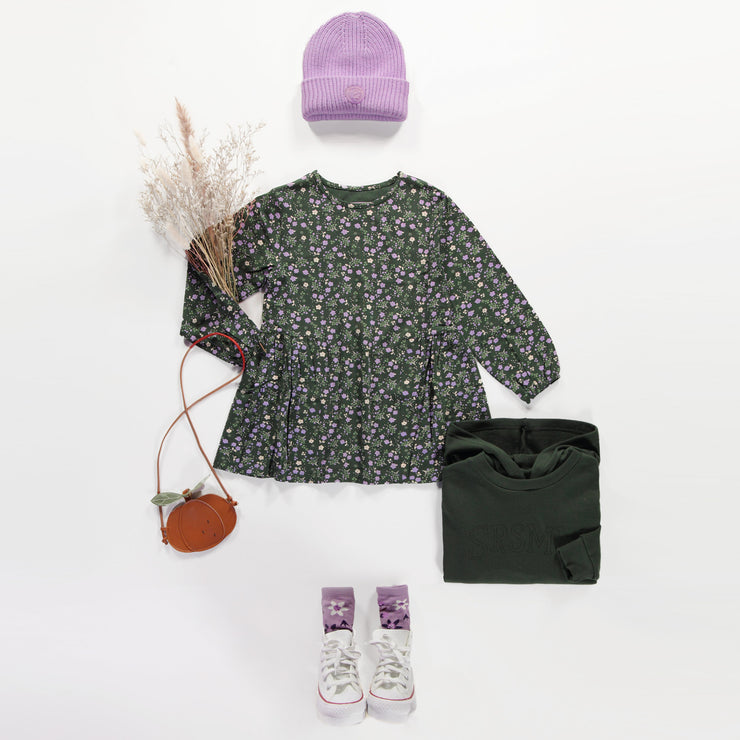 Chandail à capuchon vert forêt en coton ouaté, enfant || Dark green hoodie, child