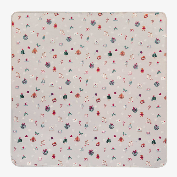 Tissu d’emballage réutilisable du temps des fêtes gris à motif || Gray patterned holiday reusable packaging fabric