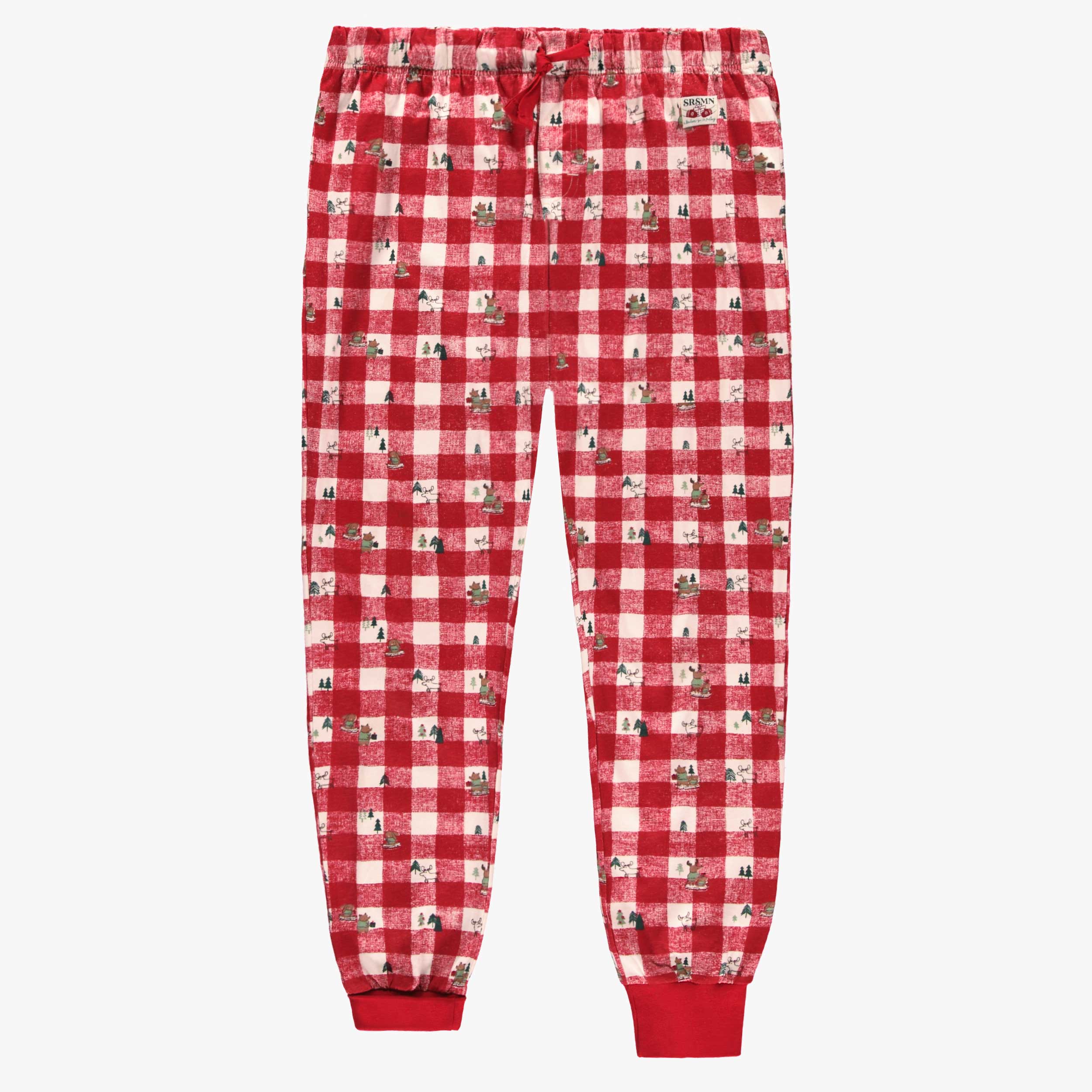 Pantalon de pyjama des fêtes crème et rouge en jersey à carreaux, adulte