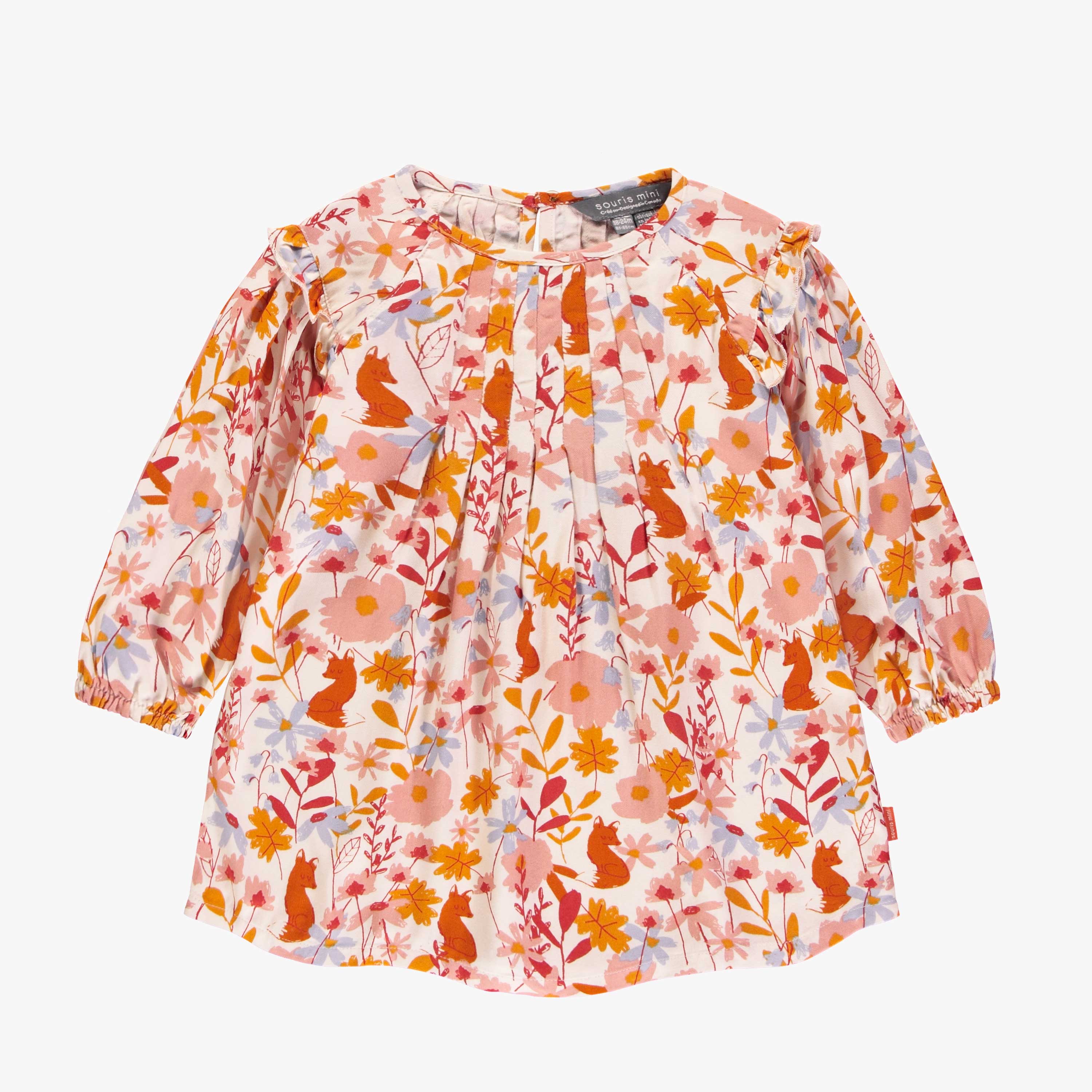 Robe crème fleuri à manches longues en viscose, bébé