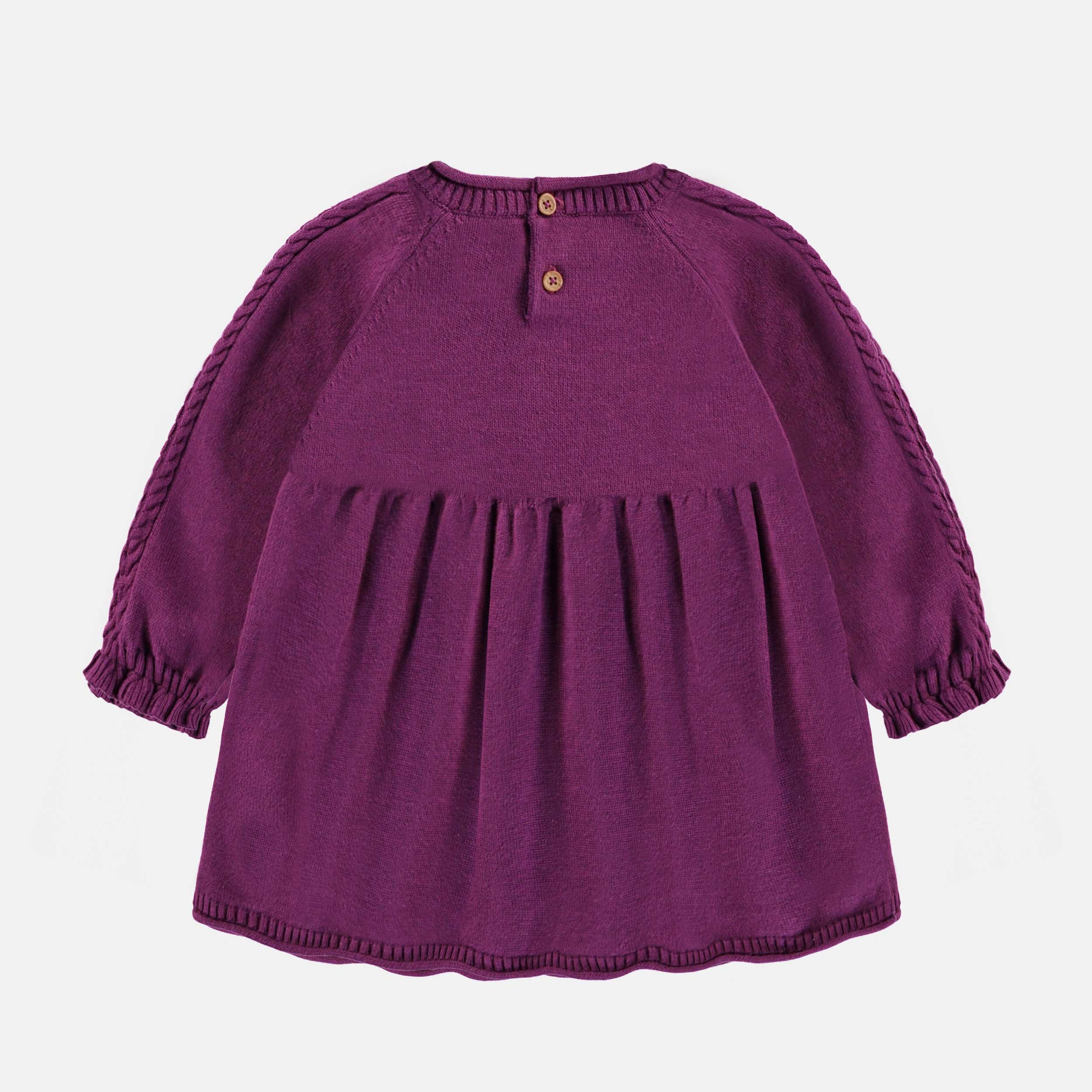 Robe en tricot mauve foncé avec broderies, bébé