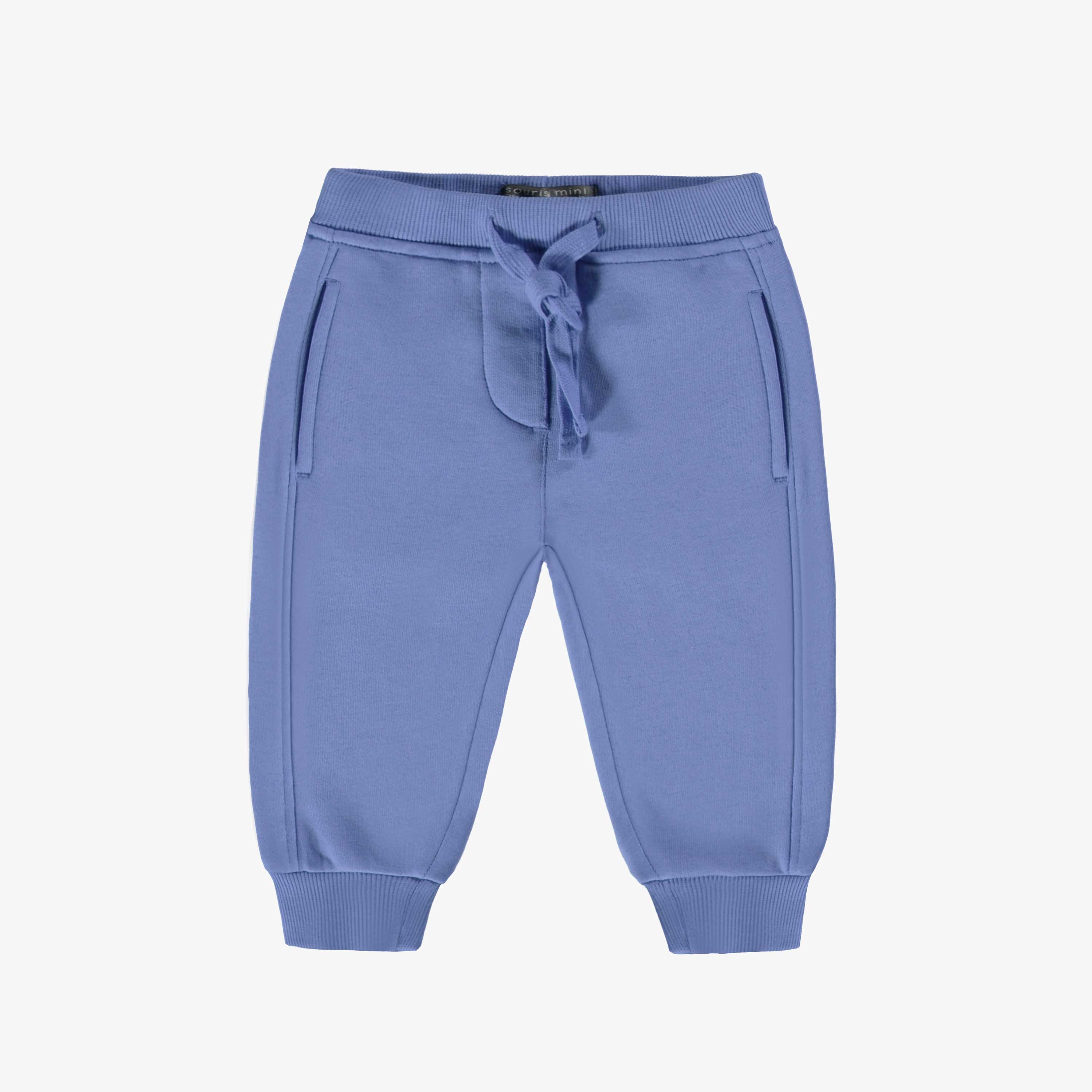 Pantalon bleu coupe régulière de style jogger en coton ouaté brossé, bébé