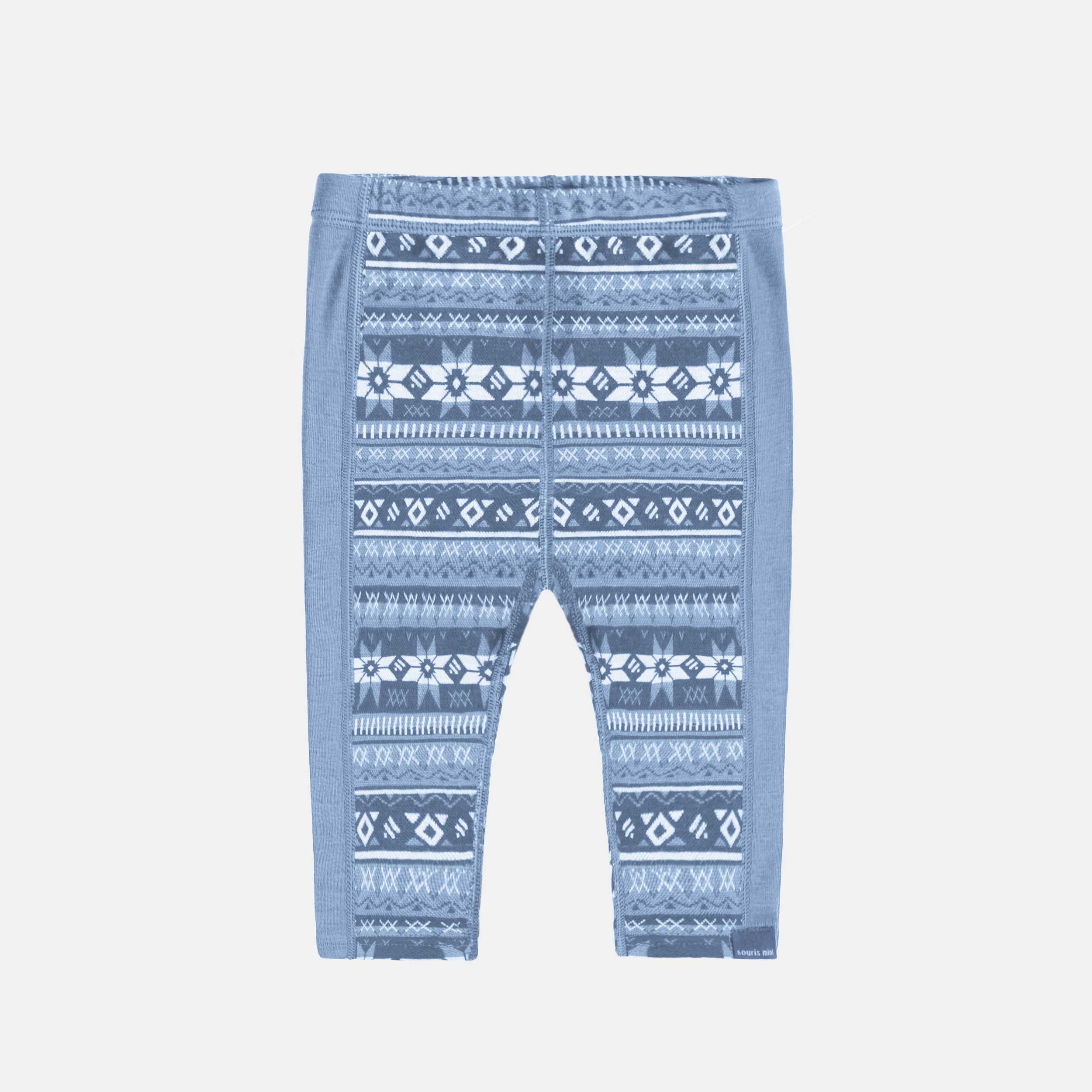 Legging bleu à motifs en laine mérinos, bébé